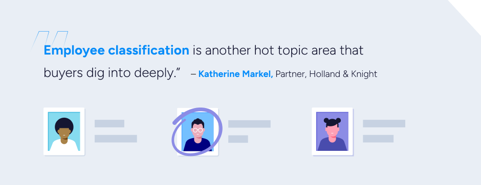 Employee classification is another hot topic area that buyers dig into deeply.