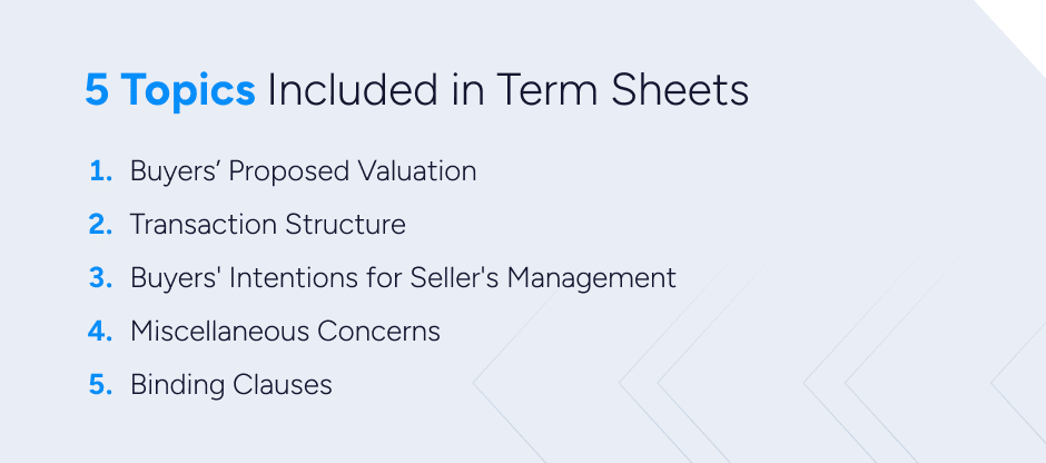 5 topics included in Term Sheets