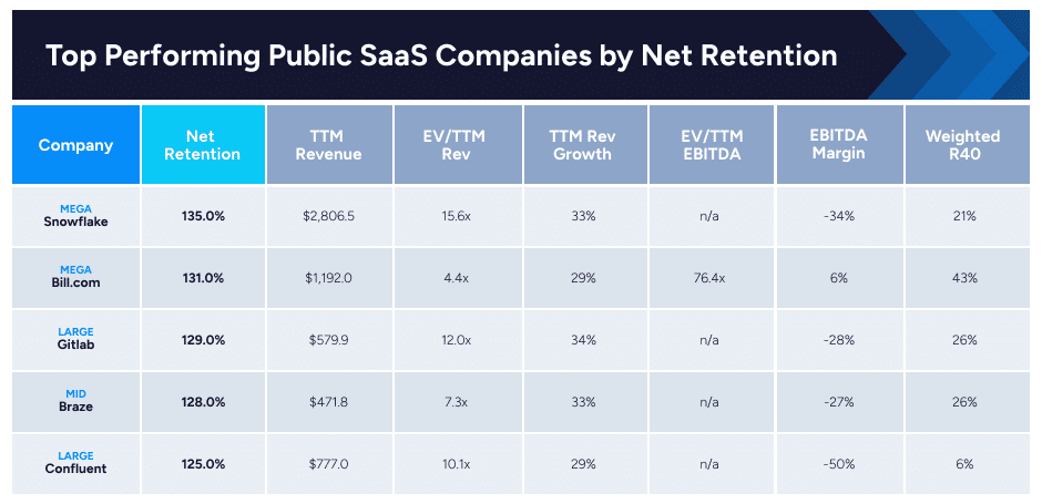 top performing companies by net retention rate NRR